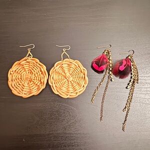 Chic Woven and Feather Earrings Set